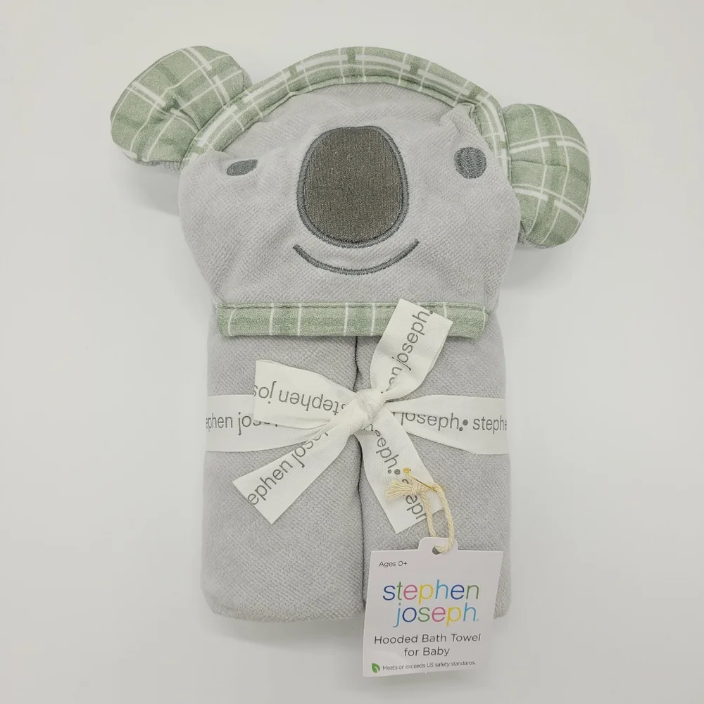 Stephen Joseph Koala Hooded Towel Gray Green Cotton Terry 29x29 Infant Baby NEW
